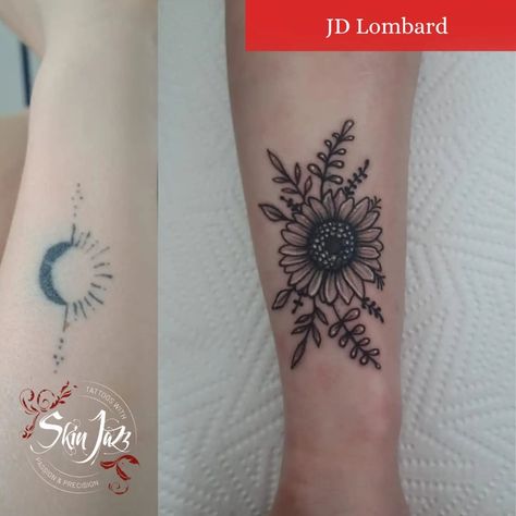 Just like sunflowers, keep your face towards the light, and shadows will always fall behind you. This amazing cover-up was done by JD Only at Skin Jazz, 106 Willem Botha Drive Eldoraigne Bookings are essential 076 954 4862 #tattoo #tattoos #tattooed #girlswithtattoos #tattooartist #tattooart #tattoolife #tattooist #instatattoo #tattooing #tattoogirl #blackandgreytattoo #blacktattoo #tattooink #tattooideas #guyswithtattoos #tattoostyle #colortattoo #tattoolove #tattooshop #sleevetattoo... Life Tattoos, Black And Grey Tattoos, Tattoo Shop, Color Tattoo, Tattoo Style, Black Tattoos, Ink Tattoo, Girl Tattoos, Sleeve Tattoos