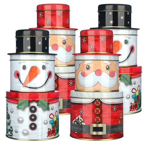 PRICES MAY VARY. Package Includes: you will receive 4 pieces of 3D Christmas cookie tins, which can be disassembled into 12 small tins, enough to meet your various candy, biscuit, chocolate and other snack storage needs, you can also share with others Novelty Design: the Christmas cookie tins are designed in 2 cute styles, including Santa Claus and Christmas snowman patterns, clear and vibrant, classic Christmas elements add the festive atmosphere, leaving a deep impression to the recipient Qual Christmas Cookie Tins, Christmas Cookie Jar, Snowman Crafts Diy, Christmas Cookie Jars, Christmas Biscuits, Snowman Design, Holiday Gift Box, Snack Storage, Cookie Tins