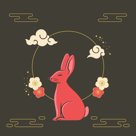 Lunar New Year Art, Chinese New Year Rabbit, Pig Chinese Zodiac, Chinese Zodiac Rabbit, Chinese New Year Zodiac, Art Rabbit, Rabbit Wallpaper, Rabbit Drawing, Zodiac Years