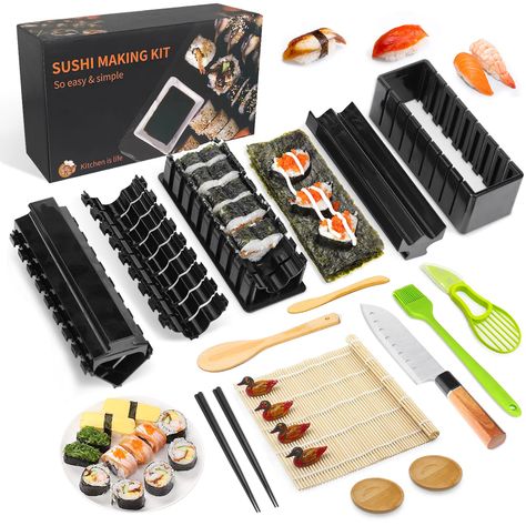 PRICES MAY VARY. 🍣【Sushi Making kit Deluxe Edition】: The Sushi maker kit is the ideal DIY sushi making kit for beginners and includes everything you need to make professional rolls. The easy to use directions make it a great sushi making kit for kids too! Your family will have fun making their rolls. 🍣【All in One Sushi Maker Tools】: 21 pieces,7 Sushi Molds, 2 pairs of chopsticks 1 Sushi Mats,1 Avocado Slicer, 1 Paddle, 1 Spreader,1 Sushi Knife,4 Chopsticks Holder,2 Sauce Dishes,1 Basting Brush Home Sushi, Sushi Making Kit, Sushi Kit, Sushi Making, Sushi At Home, Diy Sushi, Sushi Maker, Sushi Party, Basting Brushes