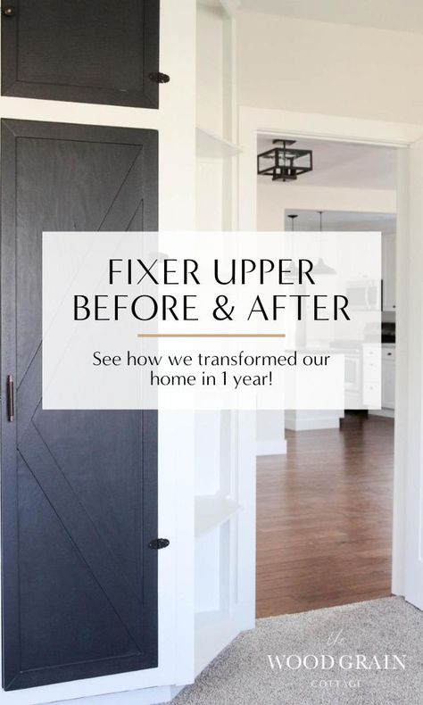 Check out the before and after photos from our fixer-upper home renovation, which included demolition, a full floorplan remodel, and new plumbing, electrical, and exterior. This remodel took us a full year, and we couldn’t be happier with the results! #fixerupper #homeremodel #remodel #reveal 90s Home Remodel Before And After, Bungalow Remodel Before After, Remodeling A 1900s Home, Updating Old House On A Budget, Whole Home Remodel, Lake House Remodel Fixer Upper, Before And After Home Remodel, Before And After Home Makeovers, Fixer Upper Before And After