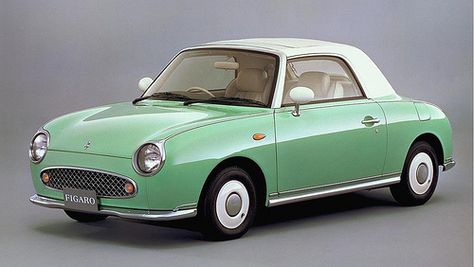 Green Nissan Figaro by Mademoiselle M., via Flickr Figaro Car, Nissan Figaro, Carros Retro, Combi Volkswagen, Tiny Cars, Microcar, Weird Cars, Dinner Food, Photography Food