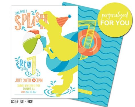 dinosaur pool party invitation, pool party invitation, pool party  invite, pool party birthday invitation, pool party digital invite #catchmyparty #partyideas #poolparty #dinosaurparty #boy1stbirthdayparty #pooldinosaurinvitation Dinosaur Pool Party, Birthday Pool Party Ideas, Ideas For 1st Birthday, Pool Party Invite, Pool Party Ideas, Birthday Pool Party, Pool Party Birthday Invitations, Dinosaur Invitations, Diy Party Supplies