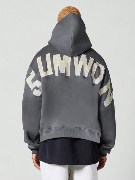 Regular Fit Overhead Hoodie With Front And Back Graphic Print Grey Casual  Long Sleeve Knitted Fabric Letter  Slight Stretch  Men Clothing, size features are:Bust: ,Length: ,Sleeve Length: Tracksuit Men, Hoodie Mockup, Oversized Streetwear, Men Hoodies, Streetwear Men, Knit Sweatshirt, Inspiration Mode, Mens Streetwear, Men Clothing