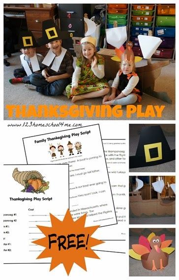 FREE printable Thanksgiving play for families - kids will love learning about the first Thanksgiving and performing for family (and Grandma) with this easy to use play. Has simple lines for younger children and can be adapted to use with various sizes of groups. Thanksgiving Plays For Kids, Skits For Kids, Thanksgiving Play, 123 Homeschool 4 Me, Free Printable Thanksgiving, Thanksgiving Games For Kids, The First Thanksgiving, Thanksgiving Kindergarten, Thanksgiving Stories