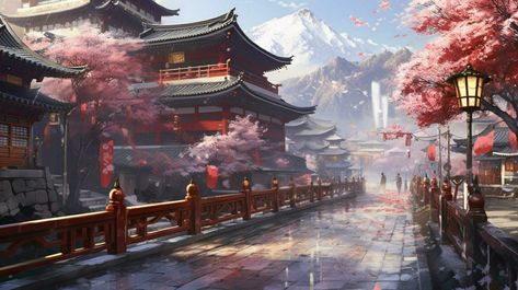 Japan Background Landscape, Japanese Background Landscape, Game Art Background, Japan Background, Digital Composition, Anime Landscape, Japanese Background, Japan Illustration, Japan Landscape