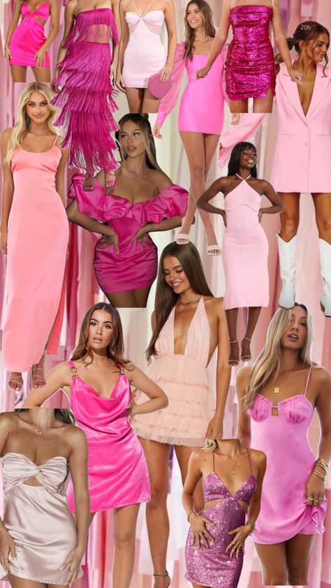 Pretty in Pink Bachelorette Party Outfit Inspiration #outfitinspo #bachelorette #bacheloretteparty #bachelorettetheme #bachelorettepartyideas #bacheloretteweekend #beauty #prettyinpink #pink Rose All Day Party Theme Outfit, Barbie Pink Bachelorette Outfits, Barbie Bachelorette Party Outfit Vegas, Pink Bach Outfits, Glam Barbie Bachelorette, Pink Boat Party Outfit, Pink Hen Party Outfits, Glitz And Glam Bachelorette Party Pink, Bachelorette Pink Night