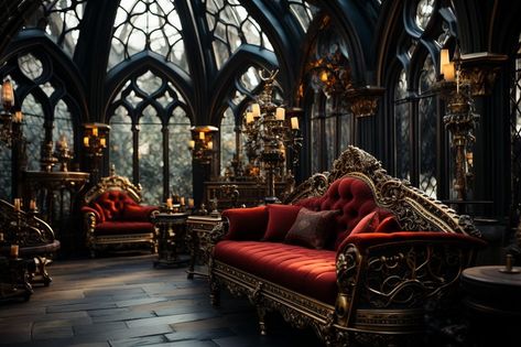 Enchanted Spaces: The Allure of Dark Academia Decor Velvet Seating, Red Sofas, Gothic Literature, Classical Literature, Vampire Aesthetic, Academia Decor, Dark Color Palette, Dark Academia Decor, Red Sofa