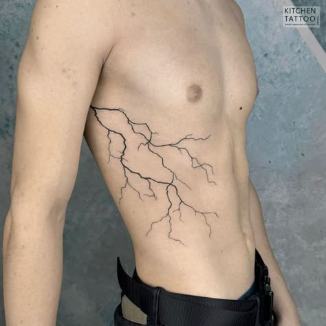 Lightnight Bolt Tattoo, Neuron Tattoo, Side Body Tattoos, Blitz Tattoo, Waist Tattoo, Thigh Tattoo Men, Rib Tattoos For Guys, Lightning Bolt Tattoo, Lightning Tattoo