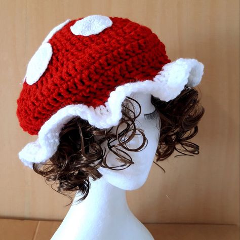 Crochet Mushroom Hat, Hat Aesthetic, Mushroom Hat, Crochet Mushroom, Hat Beret, Crochet Business, Crochet Design Pattern, Crochet Bucket Hat, Kawaii Crochet