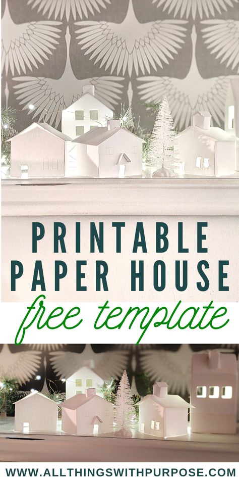 Make a Paper House Christmas Village or Ornaments with Free Printable Template Diy Paper House, Christmas Ornaments Printable, Diy Christmas Village Houses, Paper House Diy, Paper Christmas Village, Paper House Template, Christmas Gift Tags Free, Free Christmas Gifts, Houses Christmas