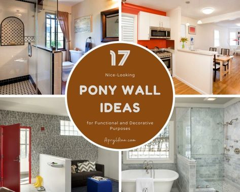 Pony Wall Bathroom Ideas, Pony Wall Ideas Bathroom, Toilet Pony Wall Ideas, Pony Wall In Bathroom, Pony Wall For Toilet, Bathrooms With Pony Walls, Bathroom With Pony Wall By Toilet, Pony Shower Wall, Basement Pony Wall Ideas