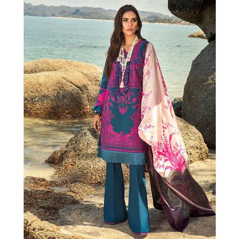 #pakistani #style #fabulous #pakistanistyle #indianstyle  #chic #classy #summer (@sanasafinazofficial): "Luxury Lawn ‘20 Unstitched Collection  Oxford blue lawn is embroidered with floral and ethnic…" Sana Safinaz Lawn Collection 2020, Pakistani Suits Online, Pakistani Lawn Suits, Sana Safinaz, Lawn Dress, Winter Shawl, Pakistani Salwar Kameez, Kurti Collection, Chiffon Collection