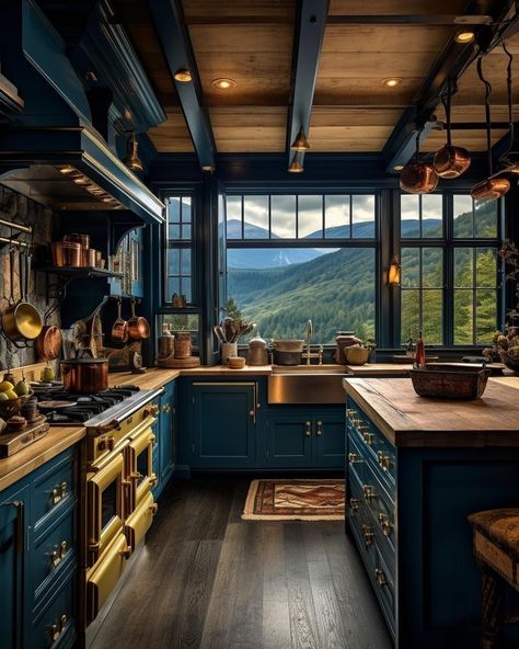 Dapur Rustic, Model Dapur, Bathroom Aesthetics, Kitchen Aesthetics, Interior Dapur, Bedroom Aesthetics, Rustic Kitchen Design, Bedroom Wallpaper, Blue Kitchens