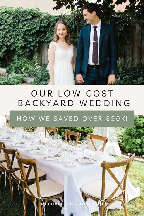 I'm breaking down how much our small backyard wedding cost, ways we saved money, and how we kept things simple. If you're looking for budget-friendly wedding planning ideas, this post is for you! Wedding On A Budget Decor, Easy Simple Wedding Ideas, Backyard Wedding Diy Budget, Classy Backyard Engagement Party, December Backyard Wedding, 50 Person Backyard Wedding, Simple Backyard Wedding Reception Decor, Daytime Backyard Wedding, Backyard Wedding Small Space