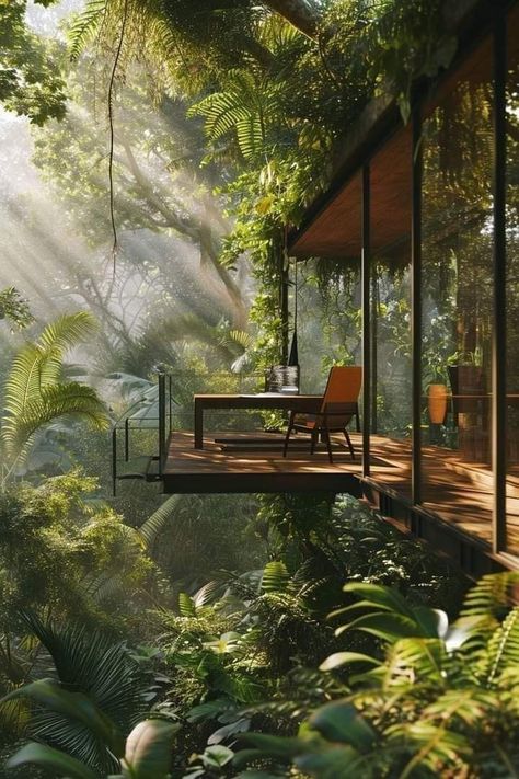 Tropical Retreat House, Dream Hotel, Zen Home, Jungle House, Homes Exterior, School Buses, Terra Nova, Minecraft Inspo, Tropical Resort