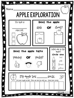 Emily Jane Creates: APPLE EXPLORATION FREEBIE Apple Exploration Kindergarten, Apple Science Preschool Free Printable, Apple Investigation Preschool Free Printable, Apple Exploration Preschool, Apple Sink Or Float Preschool, Apple Day In Kindergarten, Apple Investigation Free Printable, Apple Activities 1st Grade, Apple Investigation Preschool