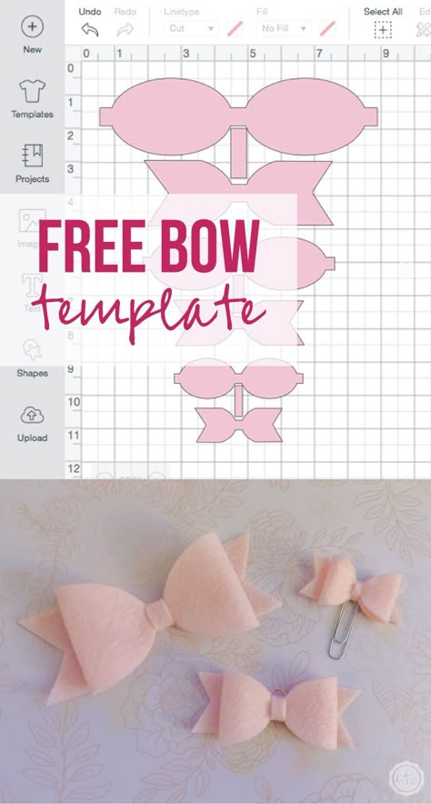 Free Pdf and cricut files for 3 sizes of cute little bows. Make them out of felt, leather, vinyl, paper... the list is endless. Free Bow Template, Diy Leather Bows, Paper Bows, Vinyle Cricut, Buat Pita, Idee Cricut, Cricut Explore Projects, Projets Cricut, Bow Template