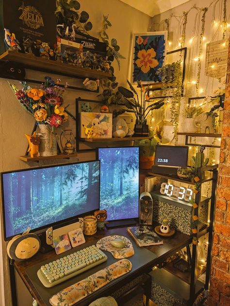 Games Room Inspiration, Nerd Room, Cozy Desk, Gamer Room Decor, Cozy Home Office, Room Redesign, Office Room Decor, Computer Room, Gaming Room Setup