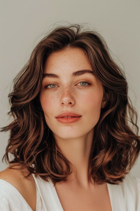 50+ Chic & Versatile Medium Length Hairstyles to Try Today - Days Inspired Collarbone Length Hair Plus Size, Mid Length Hair Naturally Wavy, Shoulder Length Hair Short Neck, Cute Haircut For Wavy Hair, Clavicle Length Hair, Short Medium Hairstyle Women, Mid Length Lob, Collarbone Length Haircut, Medium Length Wavy Haircut