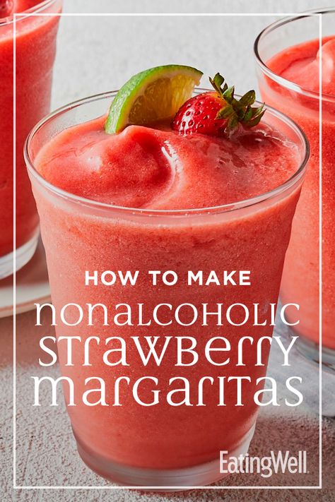 A frozen virgin strawberry margarita is a refreshing way to cool down on warm days. This margarita mocktail, which calls for only five ingredients, uses a bit of agave nectar to blunt the tartness of lime juice and fresh strawberries. #howtocook #howtocookhealthy #healthycooking #healthytips #recipe #eatingwell #healthy Virgin Strawberry Margarita, Margarita Mocktail, Strawberry Margaritas, Strawberry Margarita Recipe, Mocktail Drinks, Virgin Drinks, Alcohol Free Drinks, Drink Recipes Nonalcoholic, Strawberry Margarita