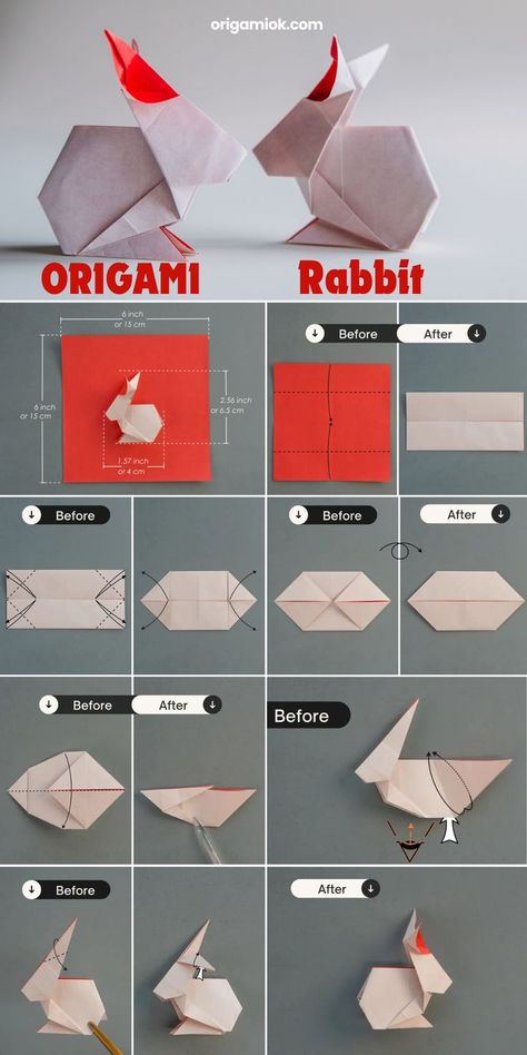 Rabbit has always been a popular project in the origami world, and today we are making a super cute and easy origami rabbit. This easy origami rabbit is perfect for beginners and can stimulate the imagination and exercise the hands-on ability of children. All you need is a square piece of paper. Whether you want to use it as a decoration, a gift for a friend, or just a fun activity, it will surely bring you joy. Elephant Origami Easy, Origami With Square Paper, Rabbit Paper Craft, Origami Animals Easy, Bunny Origami, Origami Bunny, Pioneer Crafts, Small Origami, Origami Rabbit