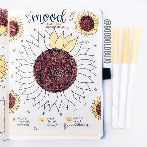 Sunflower tracker, happy, sunshine, flowers, bujo, bullet journal. Bullet Journal Layout Ideas, Journal Layout Ideas, Bullet Journal Mood Tracker, Bullet Journal August, Sunshine Flowers, Bullet Journal Monthly Spread, Bullet Journal 2019, Creating A Bullet Journal, Bullet Journal Cover Ideas