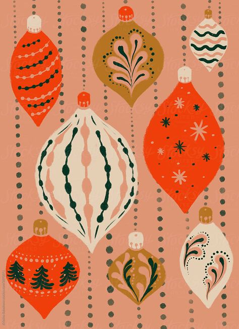 Christmas Decor Illustration, Retro Christmas Background, Retro Christmas Palette, Retro Christmas Pattern, Christmas Ornament Illustration, Vintage Christmas Design, Retro Christmas Illustration, Retro Christmas Art, 70s Christmas Aesthetic