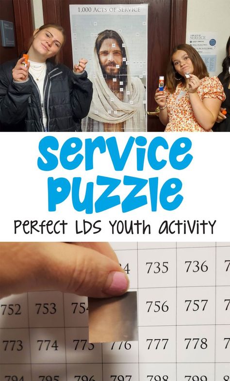 Here's the perfect LDS service project idea or for any Christian church group. This is a 1,000 Acts of Service puzzle that you can hang up and participants can add pieces as they serve. The more they serve, the more pieces they can add. This is an awesome activity for LDS Primary, Relief Society and Youth groups. Check it out! Lds Service Ideas, Stake Yw Activities, Yw Service Activity Ideas, Indexing Activity Lds, Ysa Relief Society Activities, Relief Society Service Activities, Stake Primary Activity Ideas, Lds Youth Activity Ideas, Lds Activity Days Ideas 2024