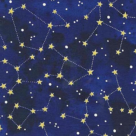 Moon and Stars Fabric by Michael Miller Gold Shimmer Constellations Stars on Midnight Navy Blue Stars Fabric, Navy Blue Walls, Star Constellations, Michael Miller Fabric, Fabric Stars, Gold Aesthetic, Indie Sewing Patterns, Space Stars, Michael Miller