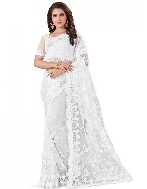 White Net Saree, Net Saree Blouse, Reception Sarees, Engagement Saree, Net Blouse, Latest Indian Saree, Grey Saree, Net Blouses, Indian Sarees Online