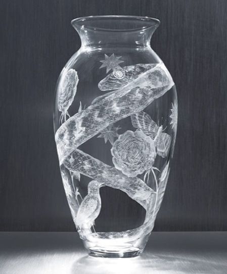 The Kiki Smith Collection For Steuben Glass | | LUXUO The Glass Menagerie, Flower Vase Design, Modern Flower Vase, Kiki Smith, Steuben Glass, Glass Engraving, Art Of Glass, Image 3d, Classic Tattoo