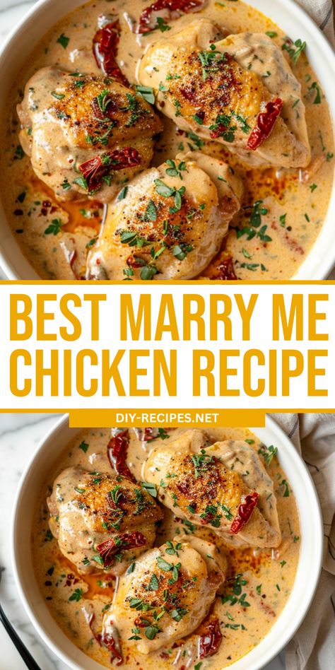 Looking for the best Marry Me Chicken recipe? Look no further! Creamy, cheesy, and packed with flavor. Great for any occasion. Marriage Chicken Recipe, Kiss Me Chicken, Creamy Marry Me Chicken Recipe, The Best Marry Me Chicken Recipe, Baked Marry Me Chicken Recipe, Marry Mr Chicken Recipe, Marry Me Chicken Recipe Healthy, Healthy Marry Me Chicken Recipe, Chicken Gourmet Recipes