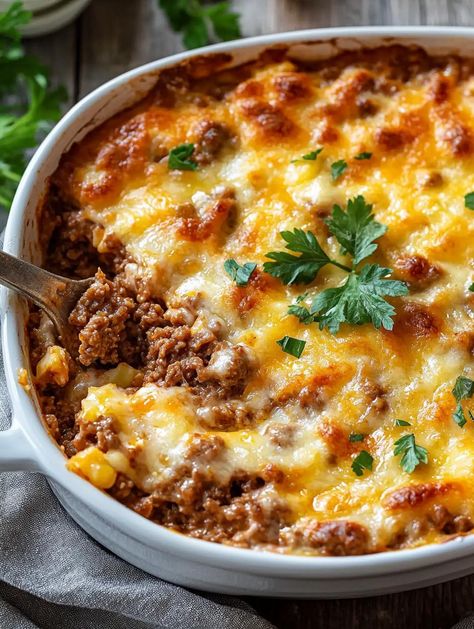 via @thenandnowspace Ground Beef And Parmesan Recipes, Supper Ground Beef Recipes, Family Dinner Ground Beef, Quick Ground Beef Meals Easy Dinners, Comfort Food Ground Beef, Ground Beef Weeknight Dinner, Different Ground Beef Recipes, Grandma's Ground Beef Casserole, Grandmas Casseroles