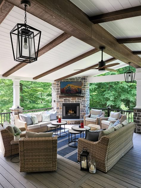 Porch / Deck / Patio - Malvern, PA - Keystone Custom Decks Covered Back Porch With Fireplace, Screened In Patio With Fireplace, Roof On Deck, Deck With Covered Area, Covered Deck Off Back Of House, Enclosed Deck Ideas, Covered Back Deck Ideas, Outdoor Covered Patio Ideas, Pergula Ideas