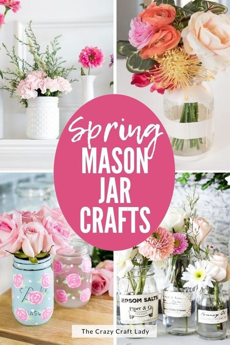 Grab some plain glass jars and get crafty. We're making mason jar crafts that are perfect for SPRING! Spring Mason Jar Crafts, Jar Decoration Ideas, Spring Mason Jar, Jar Decoration, Mason Jar Planter, Diy Hanging Shelves, Mason Jar Projects, Mason Jar Vases, Blue Mason Jars