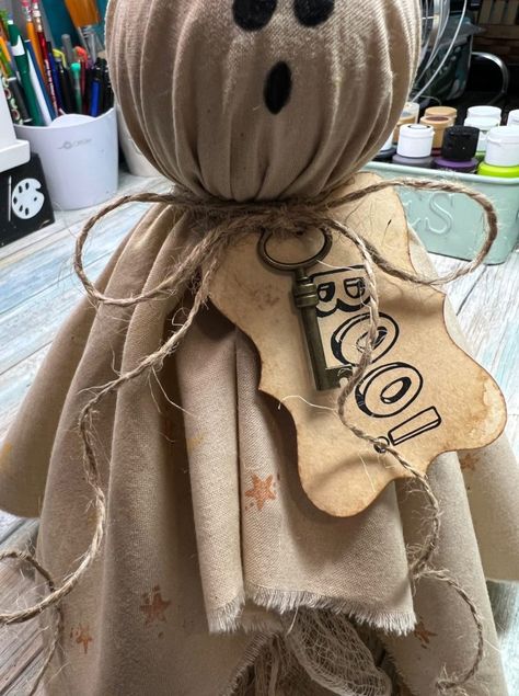 DIY Primitive Ghost - Creating Through Chaos Primitive Ghost Patterns, Ghost Bowl Fillers, Primitive Ghost Diy, Diy Primitive Halloween Decor, Gauze Ghosts Diy, Easy Primitive Crafts Diy, Diy Fall Crafts To Sell, Primitive Crafts Diy, Primitive Halloween Crafts