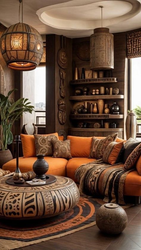 Ghanaian Interior Design, Afrocentric Living Room, Afrohemian Decor, Make Your House Look Expensive, African Decor Living Room, African Living Rooms, African Room, Afro Boho, Afro Bohemian