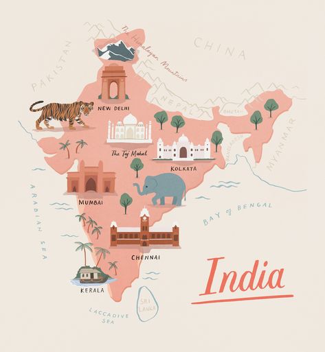 India Map Illustration Art, Asia Map Illustration, India Map Illustration, Map Art Illustration, India Pic, Indian Map, Wallpaper Business, Art Content, Egypt Map