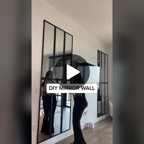 Install Mirror On Wall, Black Mirrors In Kitchen, Stick On Mirror Tiles Bedroom, Budget Mirror Wall, Target Wall Mirror Hack, Stick Mirror To Wall, Diy Black Mirror Wall, Basement Mirror Wall, Stick On Mirror Ideas