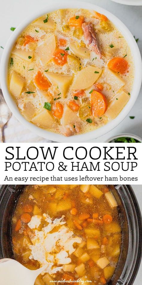 Ham Bone Potato Soup, Ham Soup Crockpot, Leftover Ham Recipes Dinners, Potato And Ham Soup, Leftover Ham Recipes Crockpot, Ham Recipes Healthy, Ham Bone Soup Recipes, Ham Bone Recipes, Crockpot Ham And Potatoes