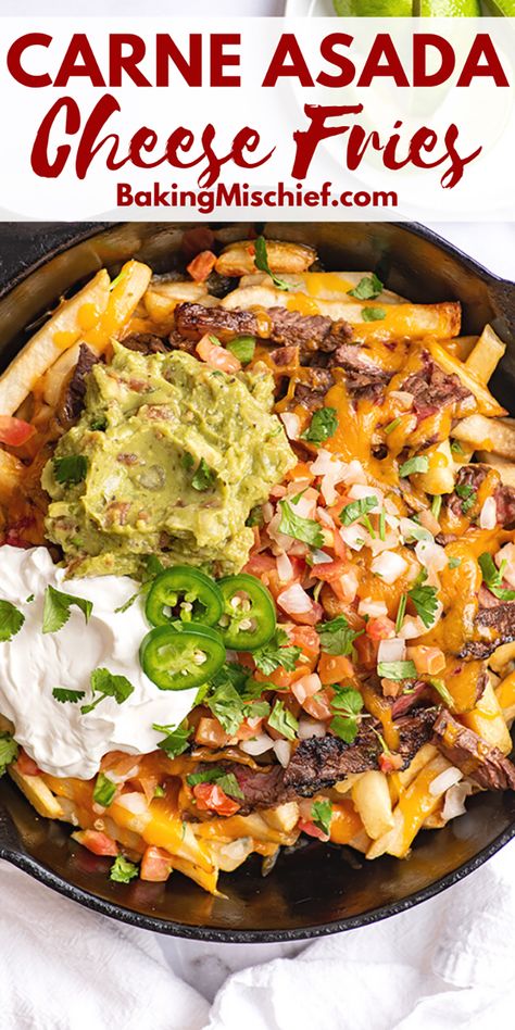 Carne Asada Potato Wedges, Carne Asada French Fries, Dinner With French Fries, Carne Asada Fries Burrito, Dinner Ideas With Fries As A Side, Easy Carne Asada Fries Recipe, Fajita Loaded Fries, French Fry Meals Dinners, Loaded Carne Asada Fries