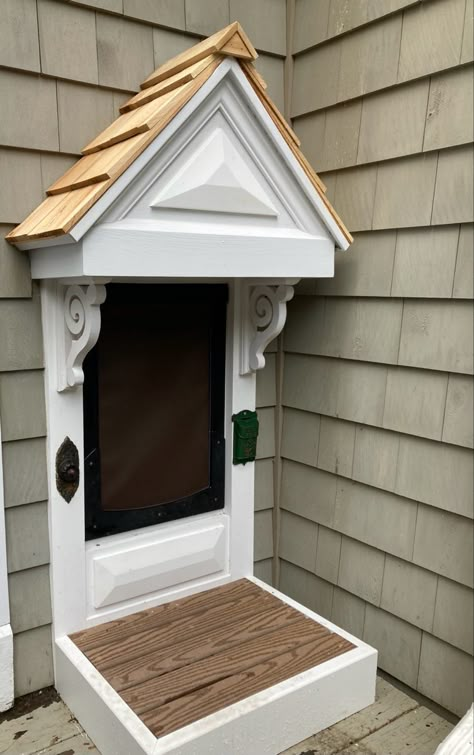 Hidden Dog Door In Wall, Dog Door Cover Ideas, Dog Door Ideas In Wall Outside, Painted Dog House, Cat Door Ideas Exterior, Dog Doors Ideas, Doggy Door Ideas Large Dogs, Doggie Door Ideas In Wall, Dog Door Ideas In Wall