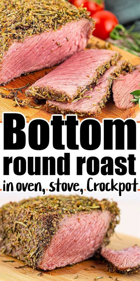 Bottom round roast in the oven, on the stove top, or in a slow cooker with a dry rub is delicious. This bottom round roast is juicy and is great for any delicious dinner for Sunday. This homemade bottom round roast with a homemade dry rub is sure to be a hit at your next dinner or lunch. Try this easy recipe today! Bottom Round Roast Oven, Outside Round Roast, Slow Cooker Round Roast, Bottom Round Roast Recipes, Bottom Round Roast, Bottom Round Steak, Roast In Oven, Crockpot Roast Recipes, Homemade Dry Rub