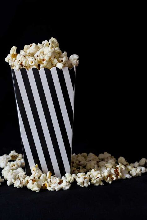 Truffled Parmesan Popcorn Black And White Popcorn, Parmesan Popcorn, Black Popcorn, Truffle Popcorn, Cheese Popcorn, White Popcorn, Oscar Viewing Party, Popcorn Kernels, Night Circus