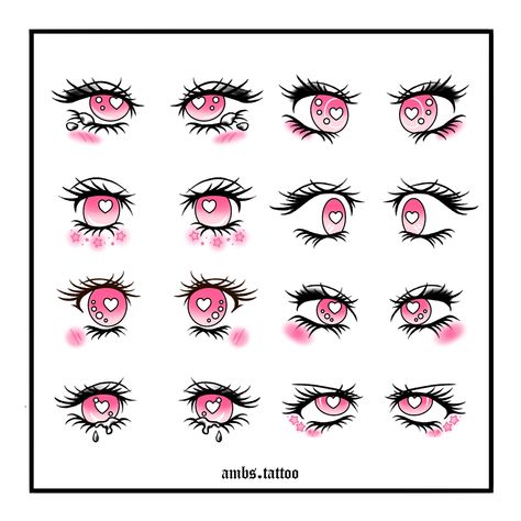 Anime Eyes Tattoo Ideas, Anime Eyes Tattoo Design, Anime Heart Eyes Tattoo, Heart Eyes Drawing Anime, Ojos Anime Tattoo, Anime Eye Tattoo Ideas, Yandere Tattoo, Anime Eye Tattoo, Pink Anime Eyes