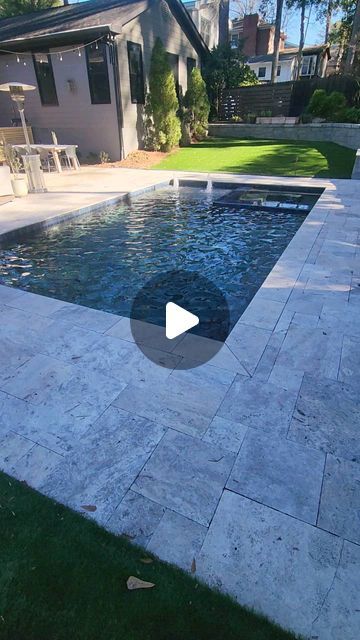 Luke Burbank/Artistic Pools Inc. on Instagram: "12'x24' rectangle pool with flush spa and silver travertine decking and coping. The pool also has a badu jet swim jet. #luxurypools #poolmanluke #poolparty #pools #artisticpools #gapoolbuilder #swimmingpool #smallpools" Flush Spa In Pool, Swimming Pool Decking Ideas, Arizona Pools Backyard, Pebble Tech Pool Colors, Silver Travertine Pool Deck, Rectangle Pool With Spa, Pool And Spa Design, Pebble Tech Pool, Travertine Pool Decking