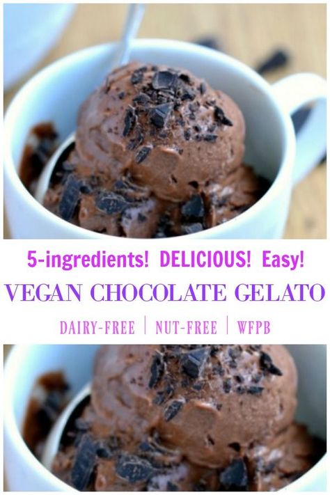 EASY and delicious, this DAIRY-FREE Chocolate Gelato can be prepped in 5 minutes and is made with just 5 ingredients! This recipe is nut-free, dairy-free, and whole foods plant-based. This may become your favorite ice cream, and no ice cream maker is even needed!    #chocolate #icecream #dairyfree #vegan Vegan Gelato, Chocolate Gelato, What Is Healthy Food, Vegan Ice Cream Recipe, Gelato Recipe, Dairy Free Ice Cream, Healthy Food Facts, Cheap Healthy Meals, Dairy Free Chocolate