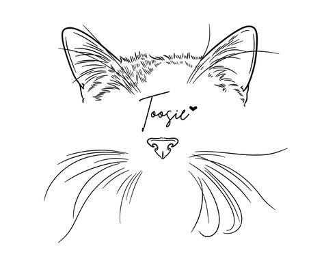 This is a custom line drawing of your pet's nose and ears in my unique style of line art, known for its high similarity, making it ideal for a tattoo design. Whether you're looking for a cat or dog ear and nose outline, you came to the right place. As you can see in the examples and numerous reviews in my shop, my artwork achieves the perfect balance between minimalism and detail. All you need to do is send me a photo of your pet, and I will make a stunning work of art just for you! You can plac Cat Nose And Whiskers Tattoo, Cat Face Outline Tattoo, Cat Ear Outline Tattoo, Pet Cat Tattoo, Pet Tattoos Cat, Cat Nose Tattoo, Pet Outline Tattoo, Cat Ears Drawing, Cat Ears Tattoo