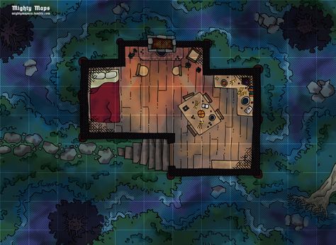 Dnd Cabin Map, Camp Battle Map Dnd, Inn Dnd Map, Goblin Camp Battlemap, Dnd Cave Map Grid, Witch Hut, Pathfinder Maps, Writing Images, Building Map